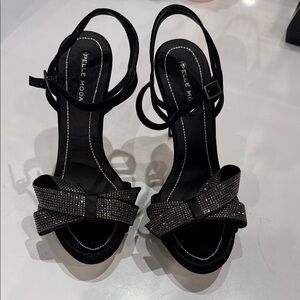 Pelle Moda Black Rhinestone Strappy Heels